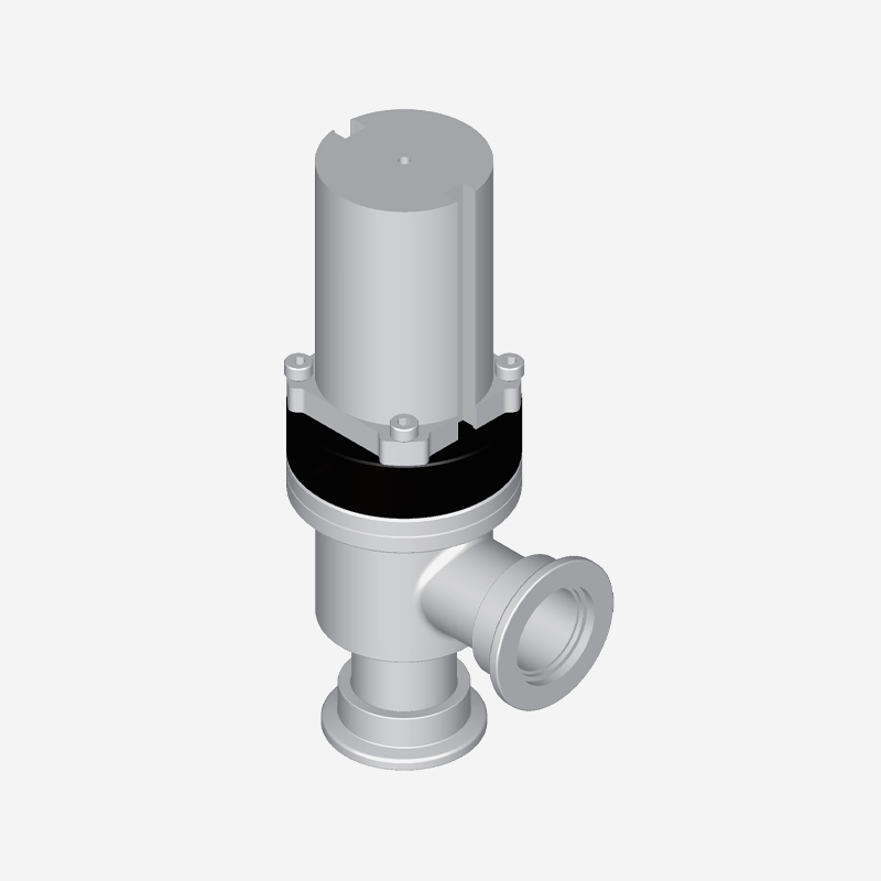 真空角阀，KF 法兰，单作用，气动开弹簧关闭，气动执行器，带波纹管和干簧传感器